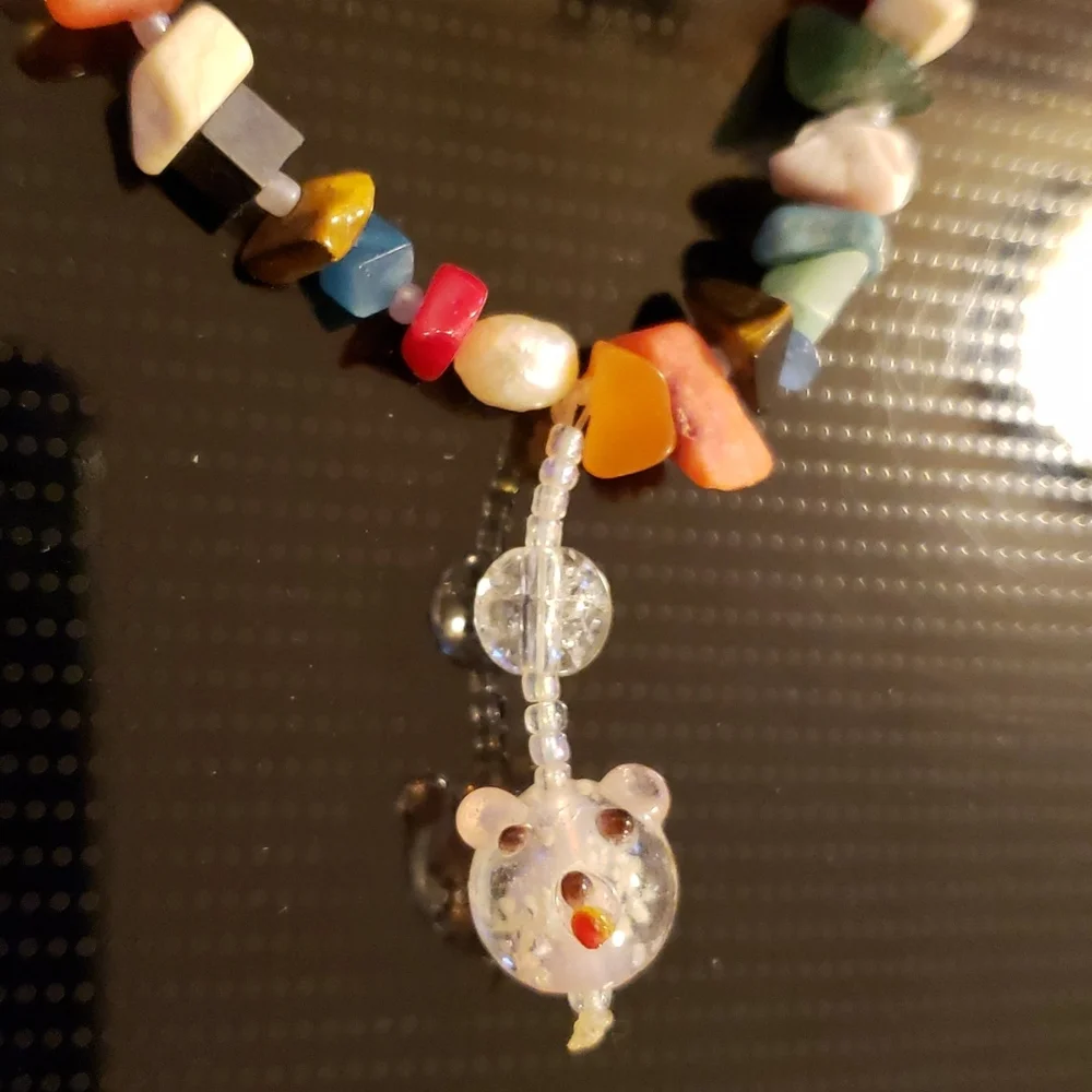 Glows in dark glass and stone bead necklace - Picture 1 of 5
